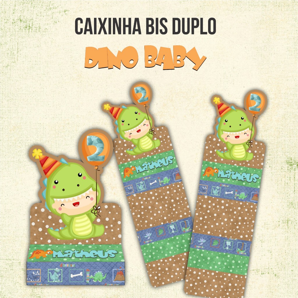 Caixinha Bis Duplo DINO BABY menino menina festa aniversário infantil lembrancinha personalizada qualquer tema