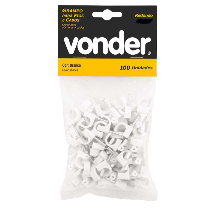 Grampo Fixa Fio Miguelao Para Cabo Coaxial Com Prego 6mm - 8mm - 10mm 100 unidades Vonder