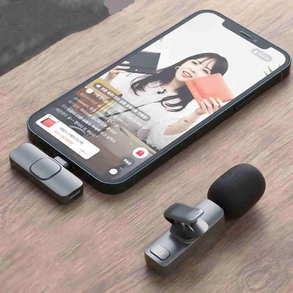 Microfone de Lapela Sem Fio Vlog Compatível iPhone