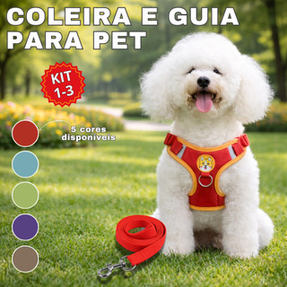 Coleira De Peitoral Cachorro Com Guia Para Caes e Gatos De Estimação Ajustável Filhotes C…