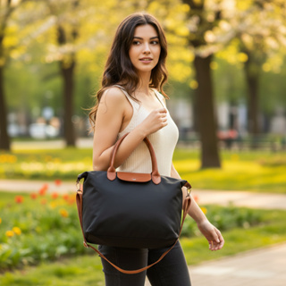 Bolsa Feminina Grande Nylon Tote Elegante com Alça de Ombro e Transversal Espaçosa para Trabalho em Oferta na Shopee