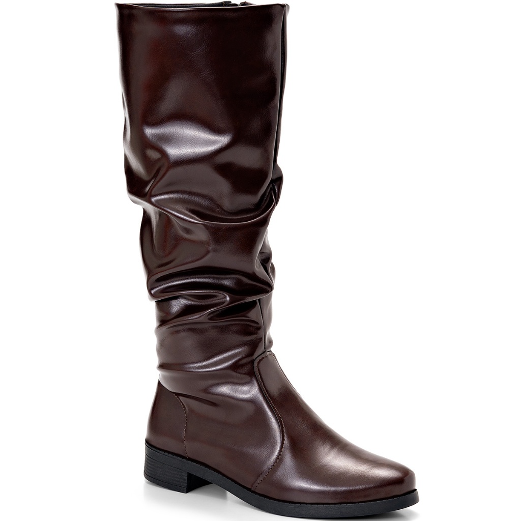 Bota Feminina Lumiss Montaria Slouchy Enrugada Salto Baixo Bico Redondo em Oferta na Shopee