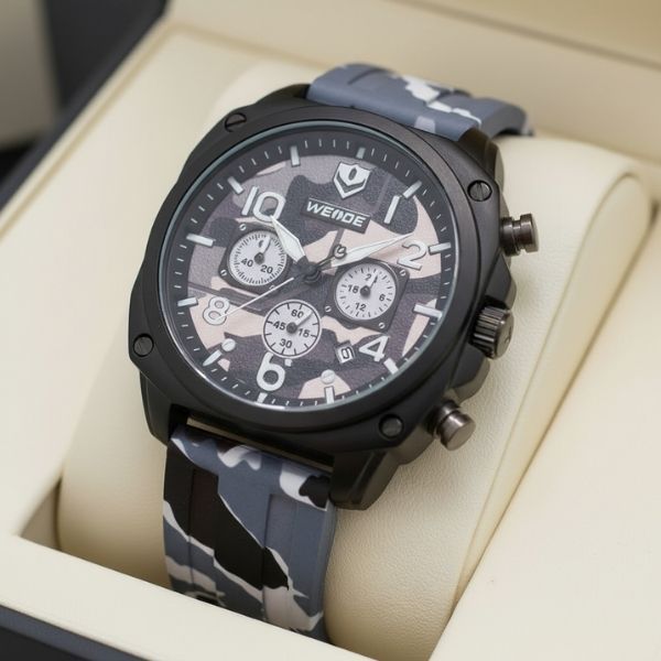 Relógio Weide WD009B Original Analógico Quadrado Camuflado Tático Metal Vidro Mineral Garantia