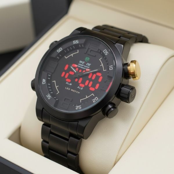 Relógio Weide WH-2309B Original Aço Metal Robusto 3ATM Ponteiros Fluorescentes Garantia
