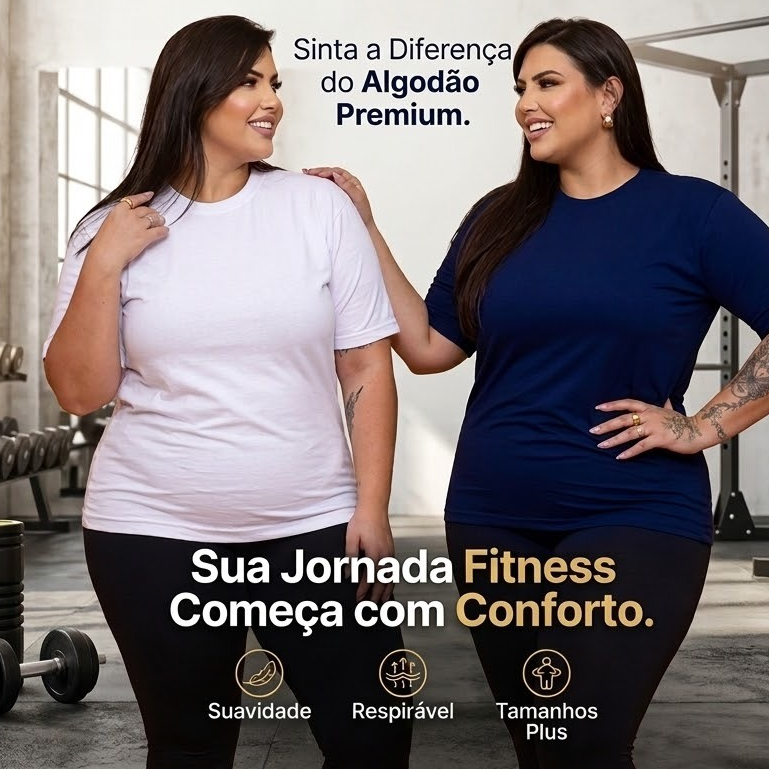 Camiseta Plus size  Feminina Academia 100% Algodão Tamanho Extra Qualidade Impecável M ao G3 Básica