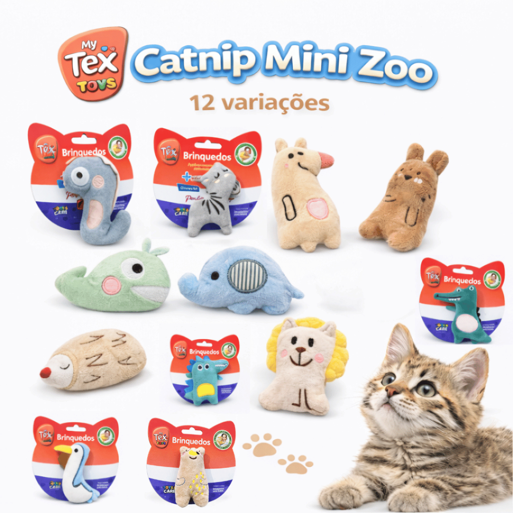 Brinquedo Pelúcia Catnip para Gatos Mini Zoo 12 Modelos 7-12cm