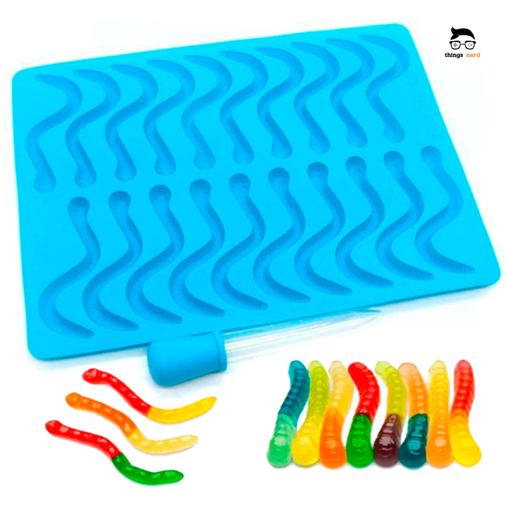 Forma Molde Silicone Cobra Goma + Conta Gotas Gelatina Bala Chocolate Minhoca Confeitaria Artesanato em Oferta na Shopee