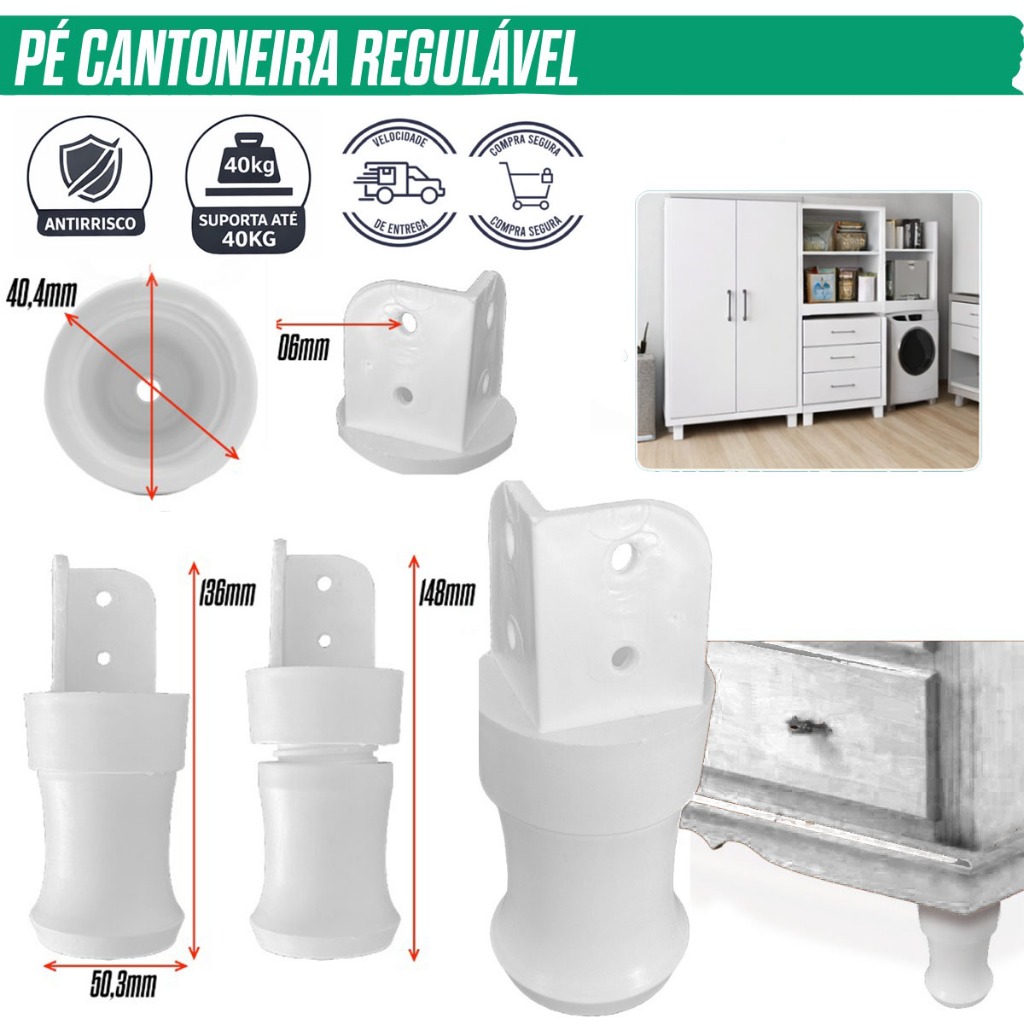4/8/12/16 Uni Pezinho Redondo Branco Ajustável Para Móveis Sofá Cama Roupeiro Pé da Cama