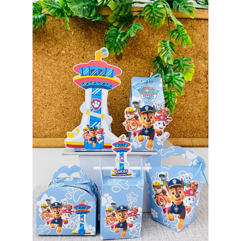 Kit Festa Patrulha Canina Azul Personalizado | Lembrancinhas Aniversário Infantil | Caixa Milk Pirâmide Maletinha