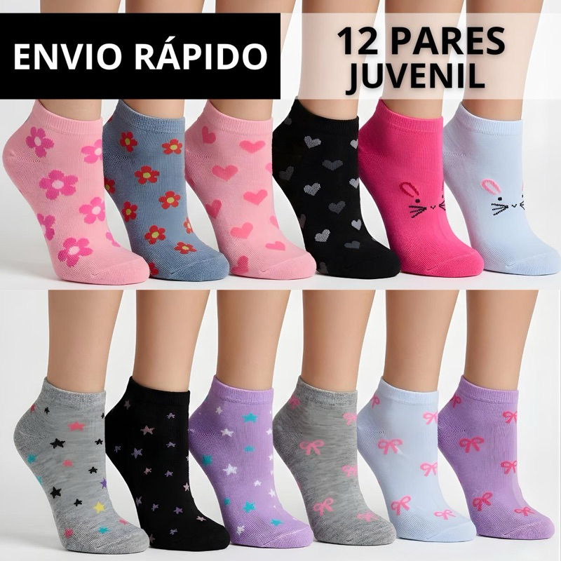 Kit 12 Pares de Meias Feminina Soquete Menina Juvenil Infantil Escolar 31 ao 35 em Oferta na Shopee