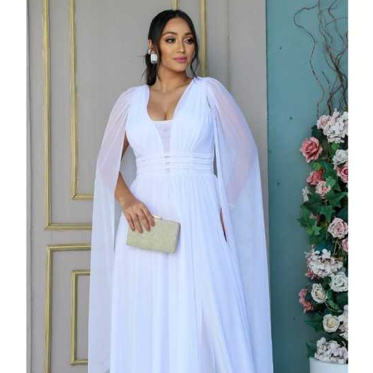 Vestido Longo de Festa Capão com Trança na Cintura Abertura Lateral na Perna Casamento Formatura
