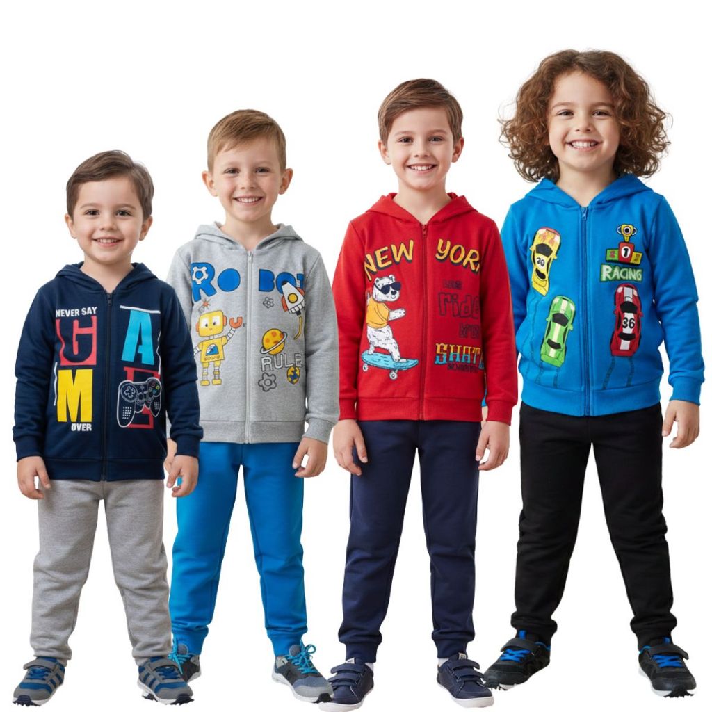 Conjunto 1 ao 8 Kit 08 Peça Bebe Quentinho Infantil Roupa Moletom Capuz Menino Inverno Estiloso