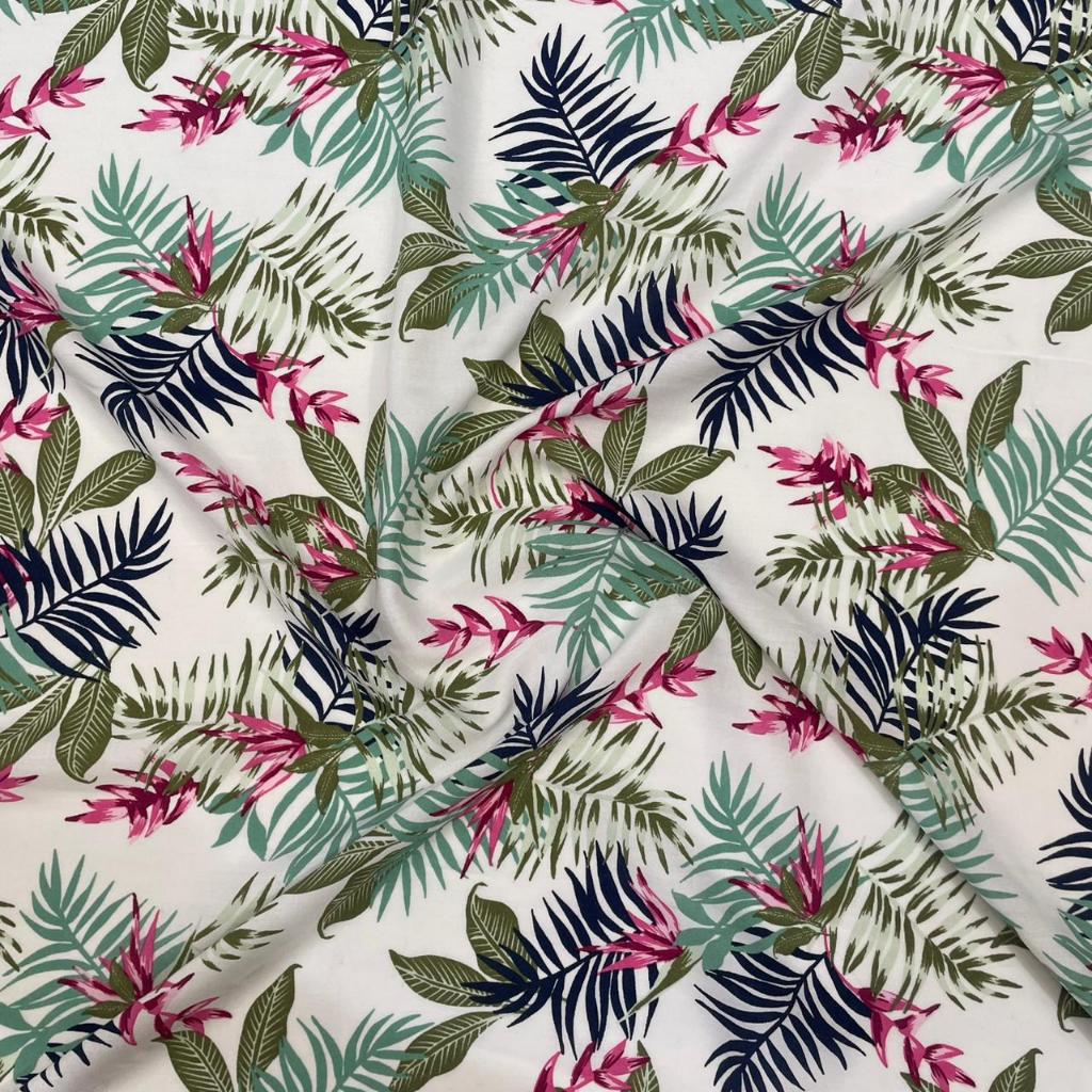 Tecido Viscose Estampa Palmeira Branca 1,40m Viscose Vestido Blusa