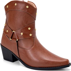 Bota Feminina Lumiss Country Western Salto Baixo Bico Fino Cano Baixo Tachas Douradas