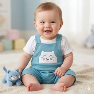 Kit 2 peças jardineira bebê menino e blusa RN até 6 meses moda verão roupa de sair enxoval bebê menino em Oferta na Shopee