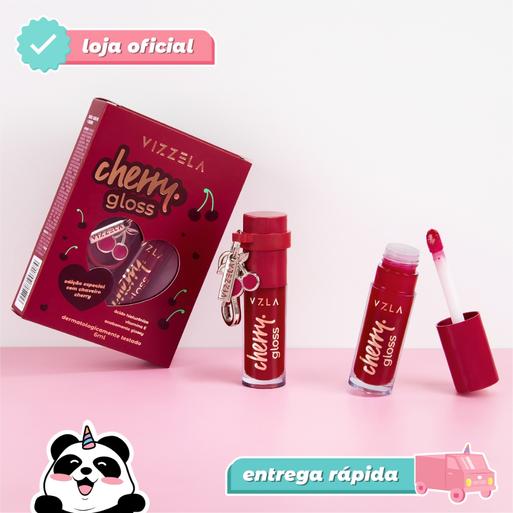 Imagem Gloss Labial Vizzela Cherry Volumoso Hidratante Brilho Irresistível Vegano Original Vizzela