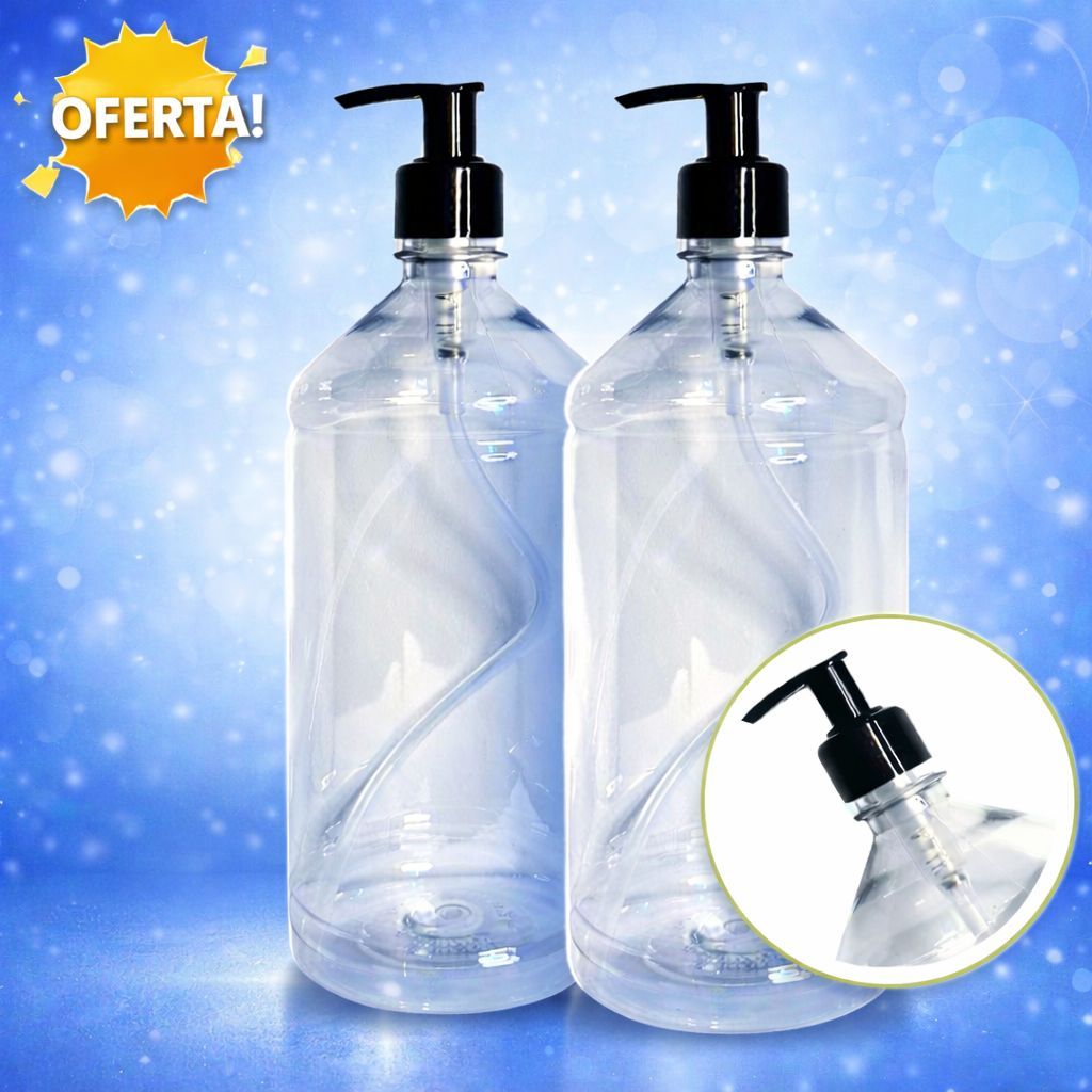 Kit 2 Frascos Pet 1L com Válvula PRETA Excelente para Shampoo Hidratantes Sabonete Gel Garrafa