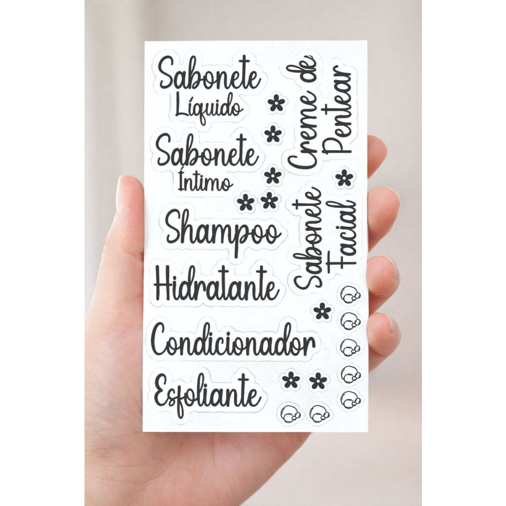 Adesivos para Kit 8 Viagem e Banheiro – Organizador Shampoo, Sabonete e Hidratante