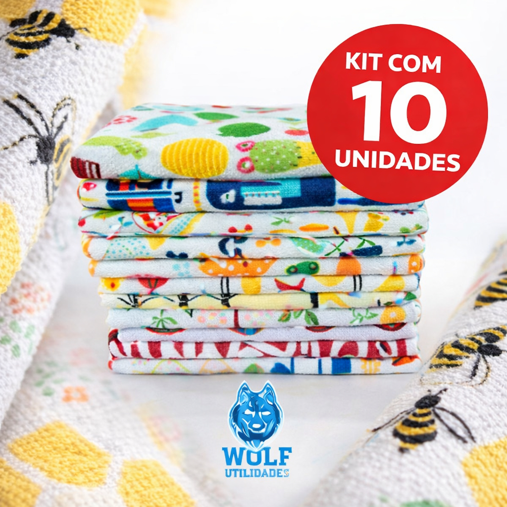 Kit 10 Panos de Prato Atoalhado Felpudo Grosso Alta Absorção Cozinha em Oferta na Shopee