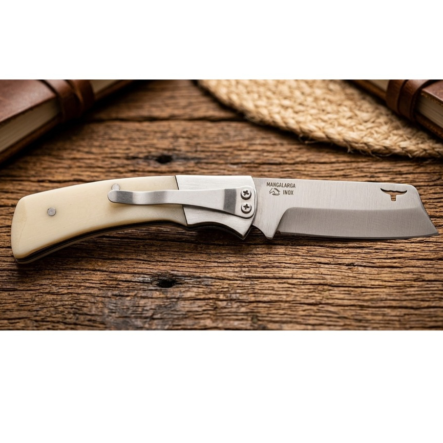 Canivete Mangalarga Inox  | Cabo Acrílico | Dobrável com Clip de Bolso