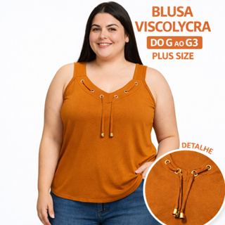 Blusa Regata Feminina De Calor Plus Size Decote Ilhós Dia a Dia G-GG-G1-G2-G3 em Oferta na Shopee