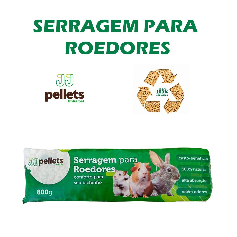 Serragem Prensada para Roedores JJ Pellets 800g Hamsters Coelhos Chinchilas