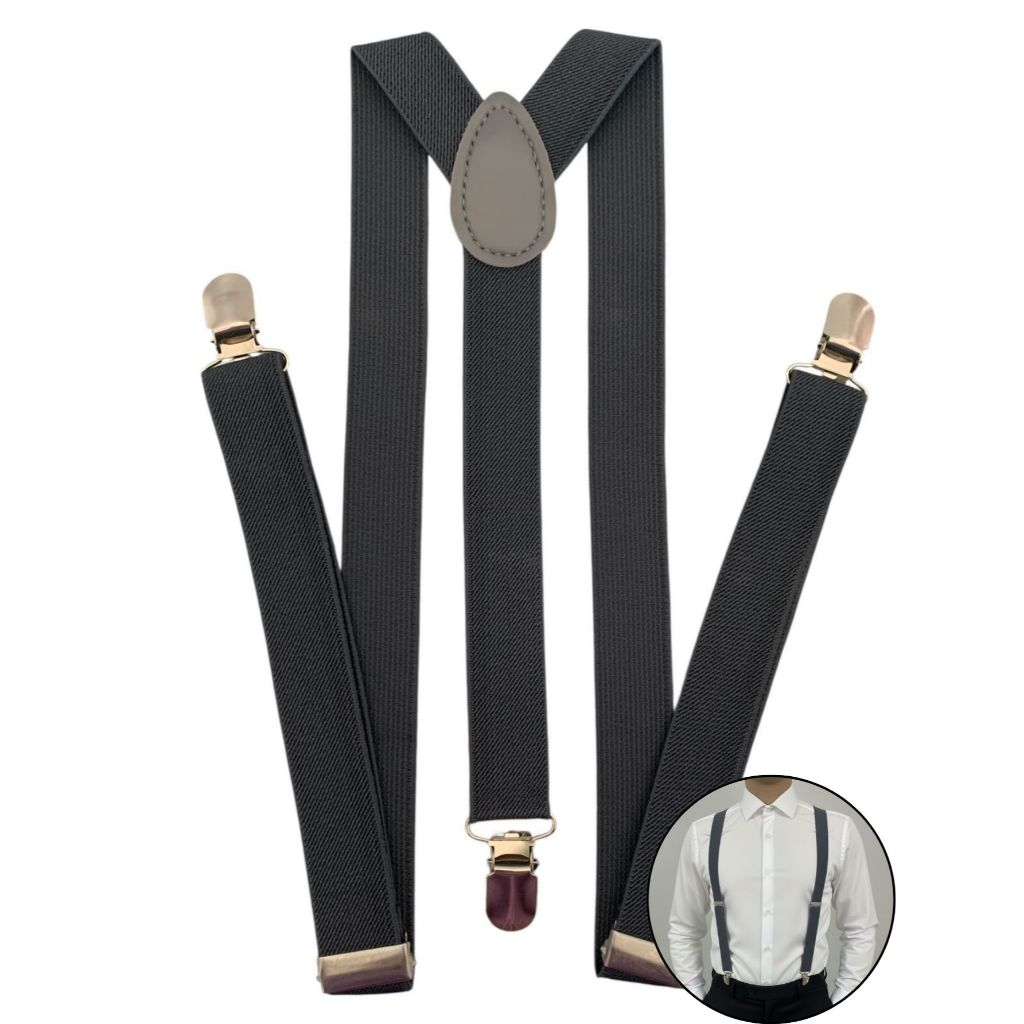 Suspensório Masculino Adulto 2,5cm Ajustável Unissex Cinza Chumbo Clássico Elegante Luxo Premium