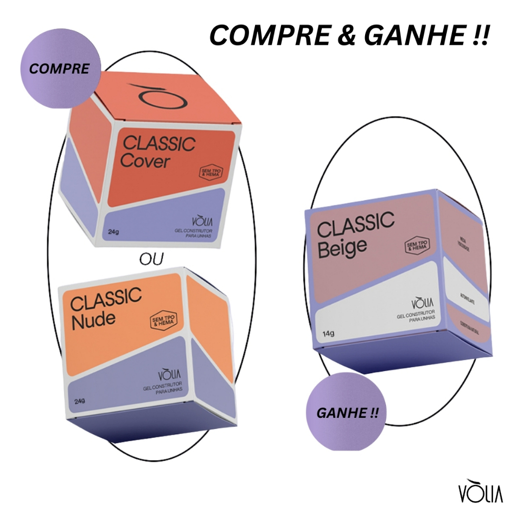 Kit Gel Construtor Alongamento Unhas Vólia Classic Cover ou Nude Blister 24g + Blister 14g Beige GRÁTIS *PROMOÇÃO*