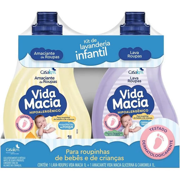 Kit Vida Macia para roupinhas de Bebê 1 Lava Roupas 1L + 1 Amaciante Glicerina Camomila 1L