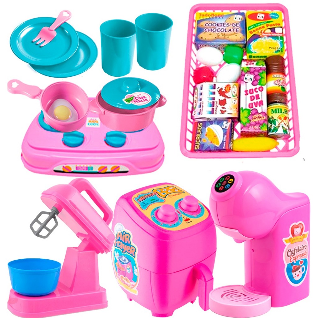 Kit Infantil Cozinha Faz De Conta  Brinquedo Completa Com Comidinhas 30 peças Acessórios Zuca Toys