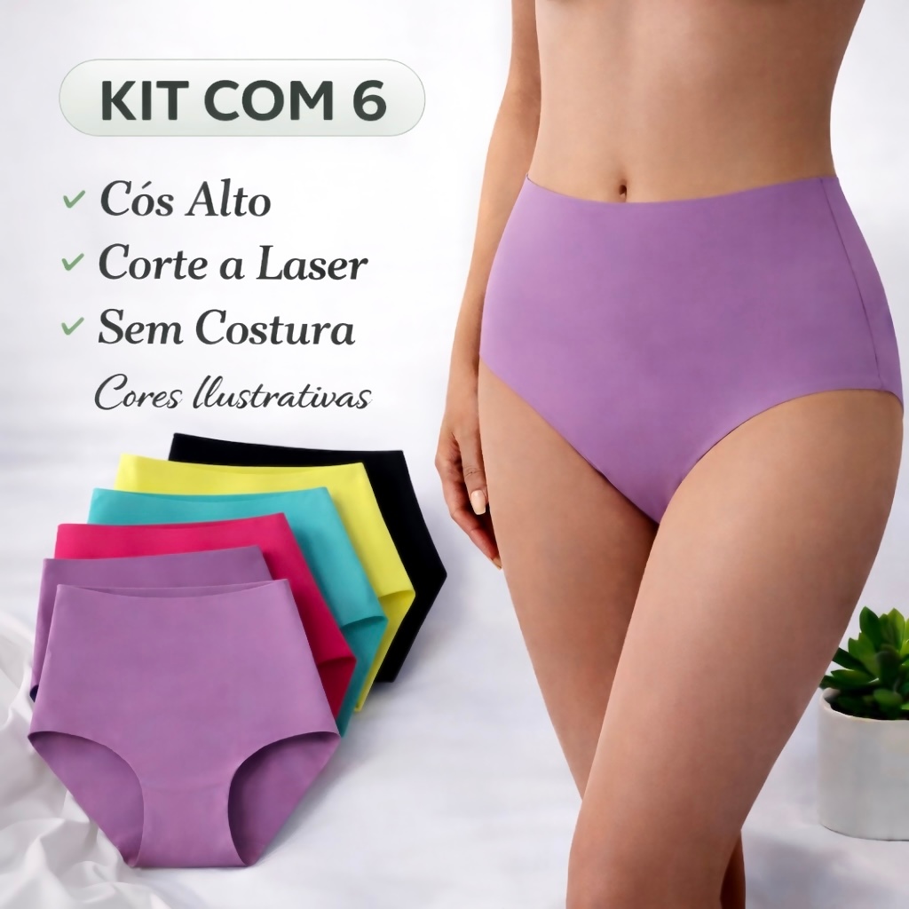 Kit C/6  Calcinhas Cós Alto Em Microfibra Sem Costura Não Marca na Roupa em Oferta na Shopee