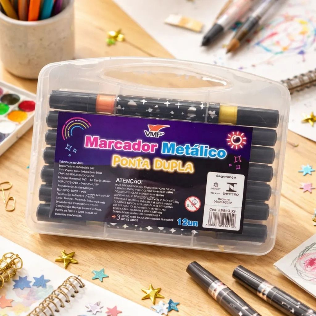 Caneta Marcador Metálico Glitter 24 Cores Grande Pincel Brush Pen Pintar Escolar Artesanato Glitter em Oferta na Shopee
