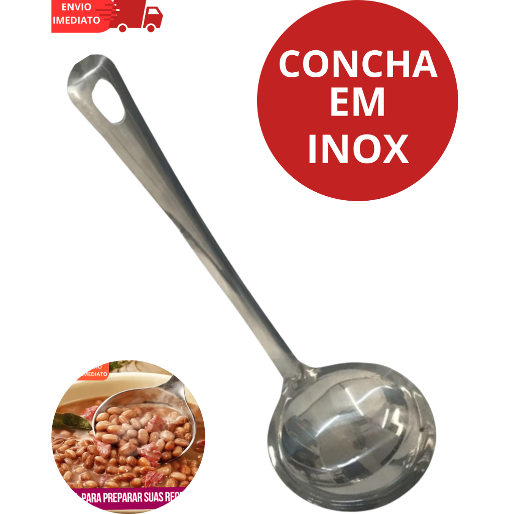 Concha de Cozinha Inox Grande Resistente Para Feijão Sopa Caldo Concha de Cozinha Inox Resistente