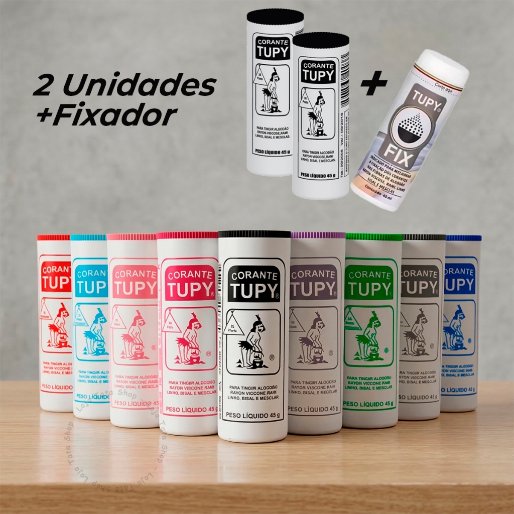 Kit 2 Tinta Corante + Fixador Cores Diversas Tupy 45 Gramas Para Tingir Roupa Tecido Alta Fixação em Oferta na Shopee