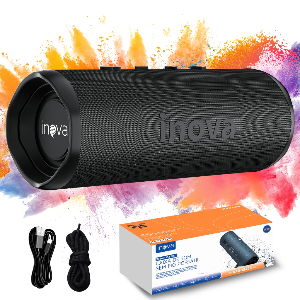 INOVA Caixa De Som Bluetooth 8W TWS Caixinha Portátil IPX6 Som Estéreo Graves Intensos Sem Fio Wireless Cartão SD FM