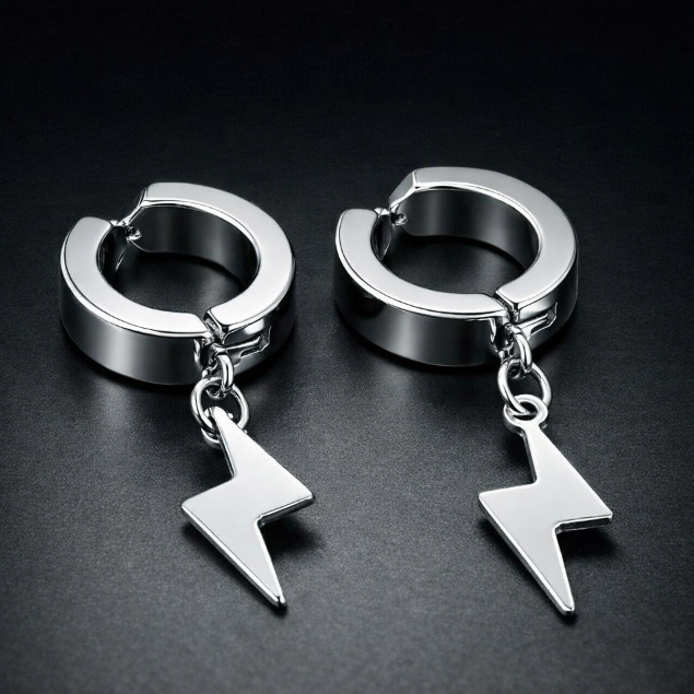 Brinco de Pressão Raio Masculino Aço Inox Antialérgico Par em Oferta na Shopee