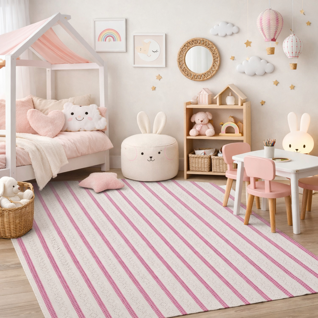 Tapete Para Sala Quarto Moderno Mandacaru 1,50 X 1,50 Rosa Antialérgico Antiácaro Moderno Funcional