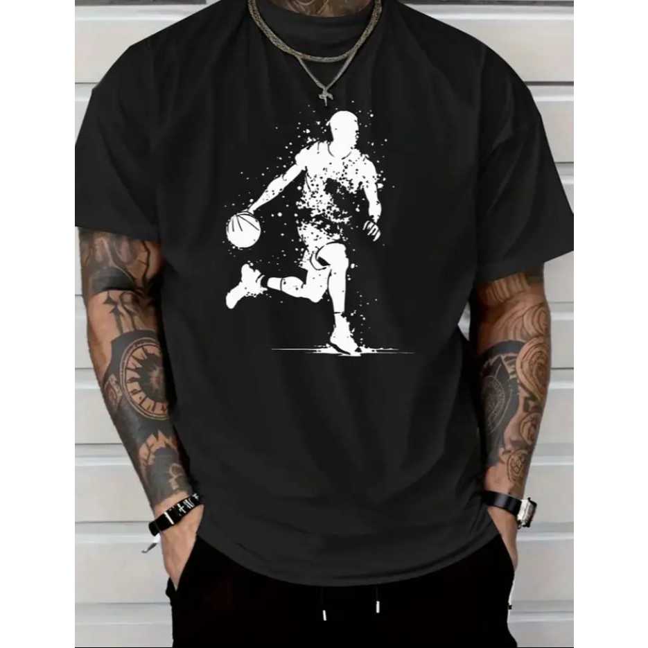 Camiseta 100% algodão casual unissex estampada " Jogador de Basquete " gola redonda ideal para o dia a dia