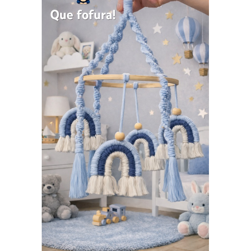 móbile bebê móbile berço móbile macramê decoração quarto bebê móbile arco íris móbile azul bebê decoração boho bebê