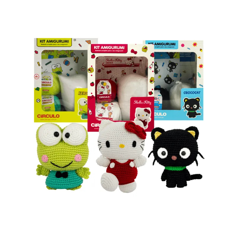 Kit Amigurumi Coleção Hello Kitty and Friends Novelos e meadas de Amigurumi com rótulos personalizados