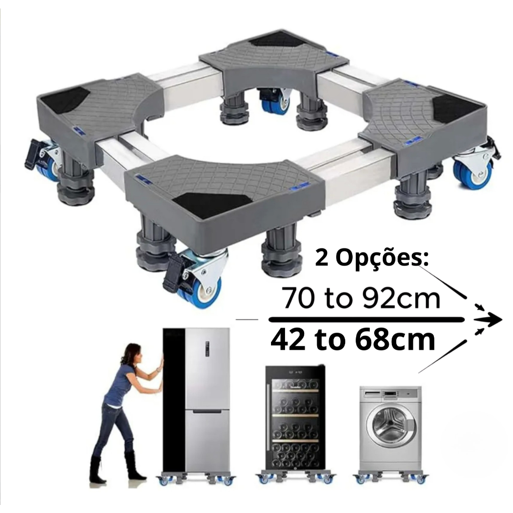 Suporte Geladeira Maquina De Lavar Lava E Seca 8 Pé e 4 duplas rodinhas com trava até 400kg em Oferta na Shopee