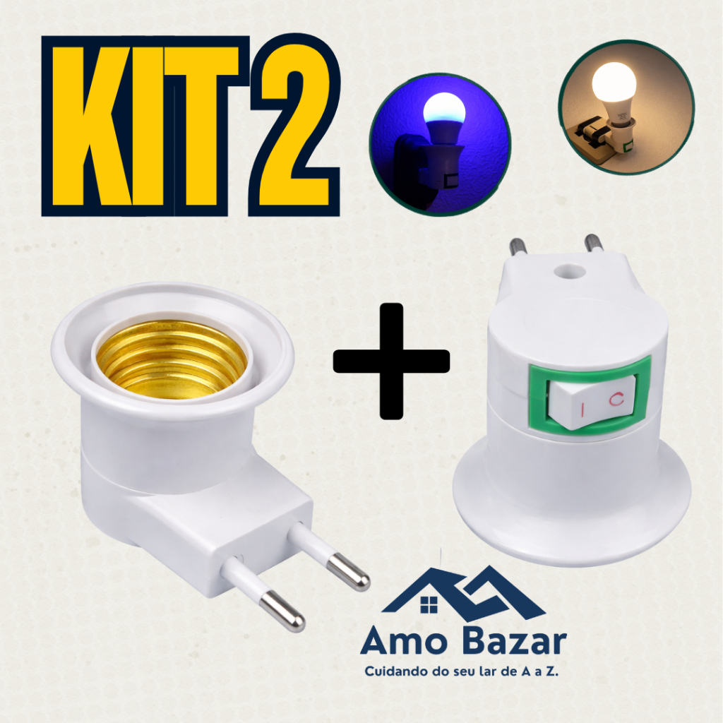 Kit Bocal Lampada Rosca E27 Adaptador Tomada Botão Liga Desliga soquete Chave Interruptor