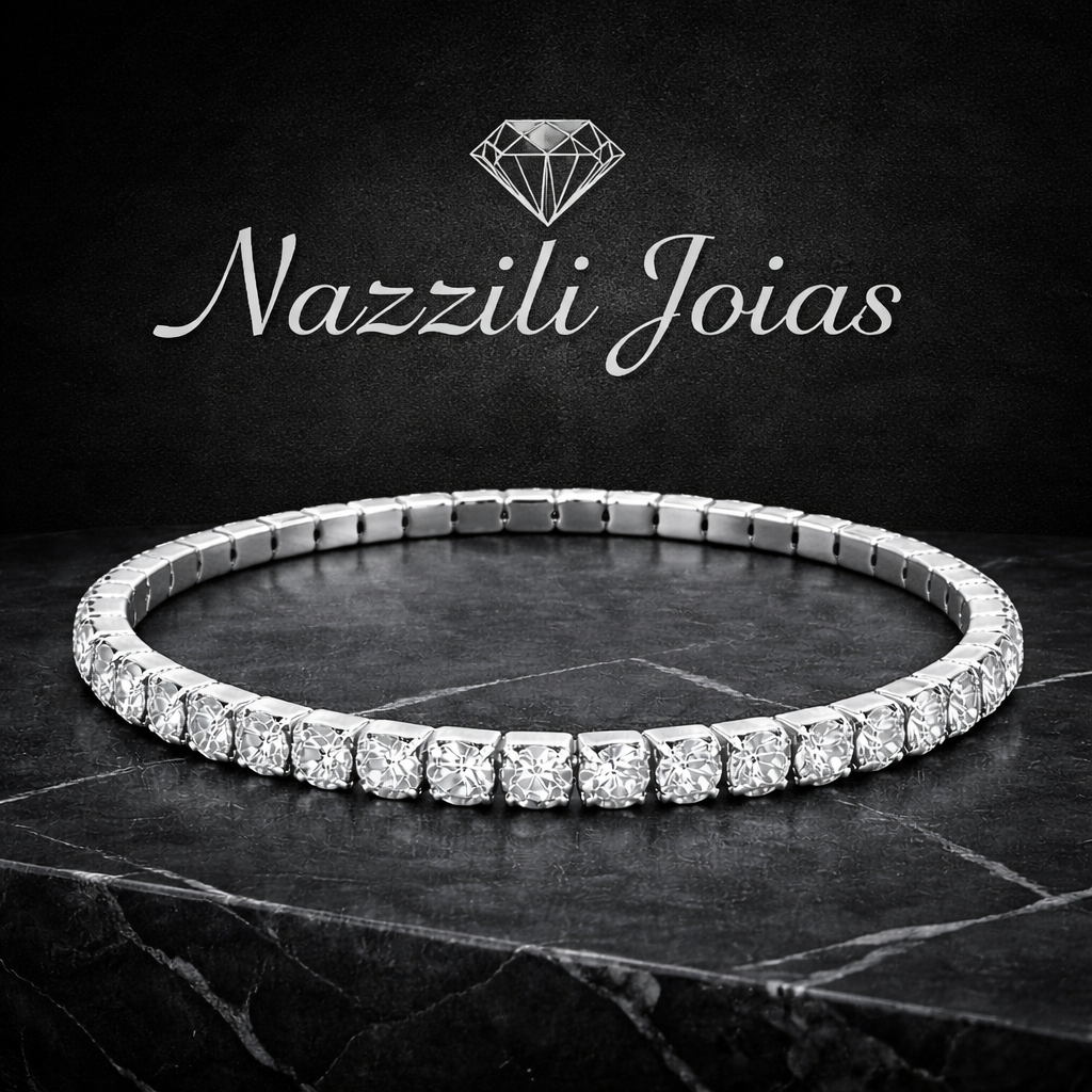 Pulseira Tennis Riviera Corrente de Pedras Brilhantes de Zircônia Pulseira de Aço Ajustável Masculina e Feminina em Oferta na Shopee