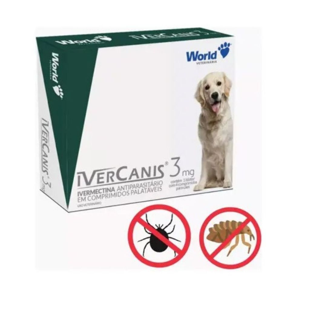 Remédio Para Pulgas, Carrapatos e Sarna IverCanis 3mg para Cães de 15Kg - Blíster 4 Comprimidos