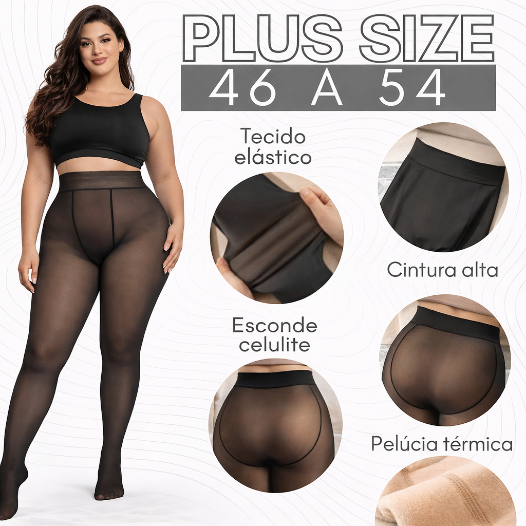 Meia-Calça Térmica Translúcida Peluciada Feminina Alta Elasticidade Plus Size 3XL/4XL 44-50 Inverno Super Quente