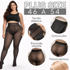 Meia-Calça Térmica Translúcida Peluciada Feminina Alta Elasticidade Plus Size 3XL/4XL 44-50 Inverno Super Quente
