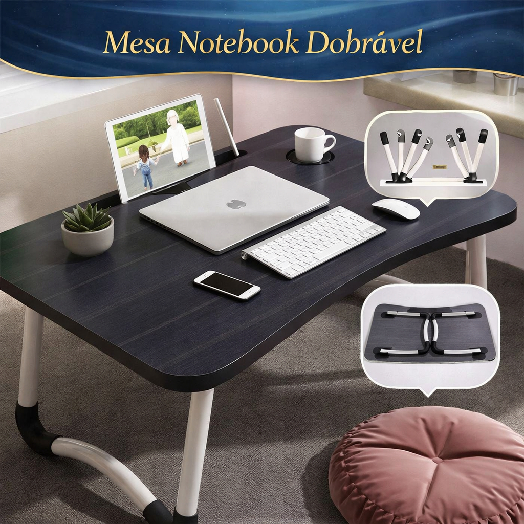Mesa Notebook Dobrável Portátil Multiuso Regulável Articulada de Viagem Estudo Home Office Conforto