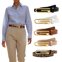 Kit 2 Cintos Femininos Fivela Dourada G Elegante Fino 1,5cm De Largura Sofisticado Alfaiataria - Ray