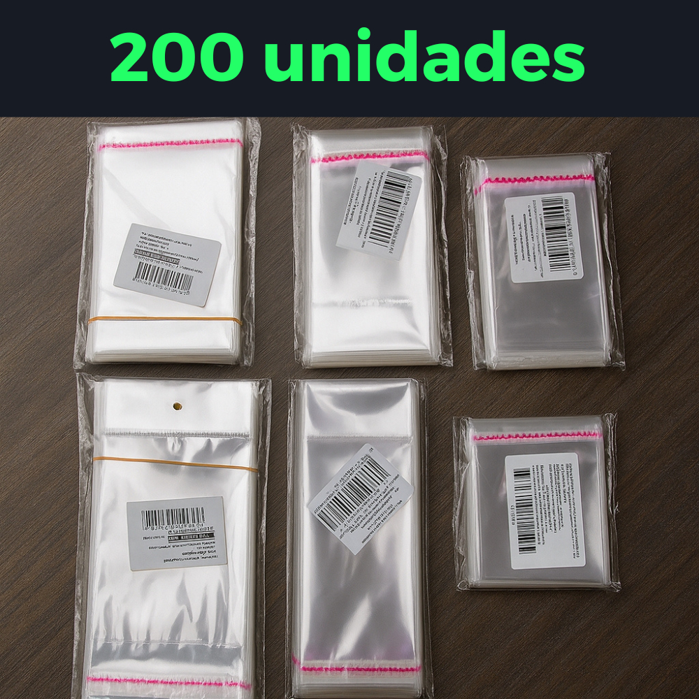 Saco plástico adesivado 100/200 unidades 4x4cm até 25x35cm auto adesivo para revenda bijuteria
