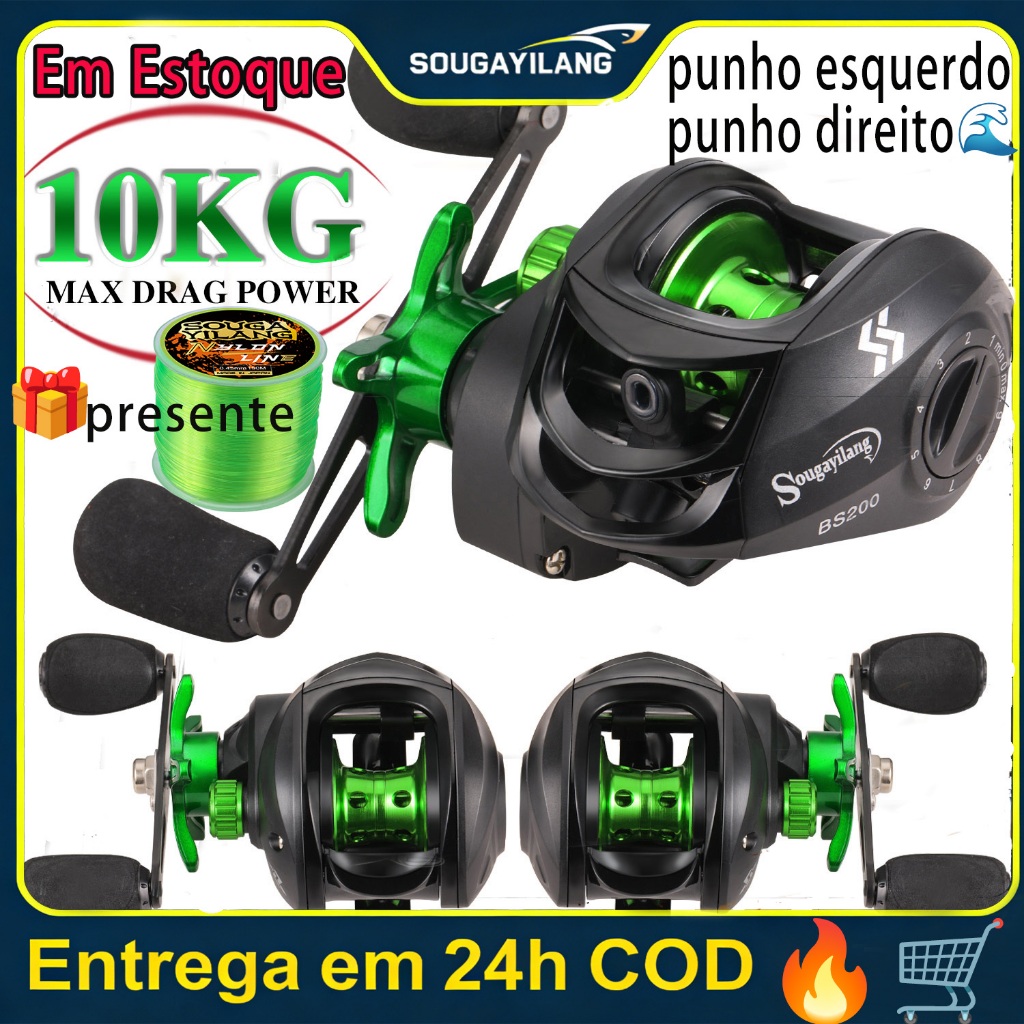 Sougayilang🔥Molinete de Pesca Relação 7.2:1 Baitcasting Resistência Máxima 10KG Carretilha em Alumínio com Corda🎁Present